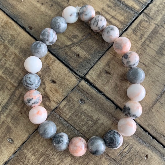 8mm Pink & Gray Jasper Chakra Stretch Brac… - Picture 3 of 8